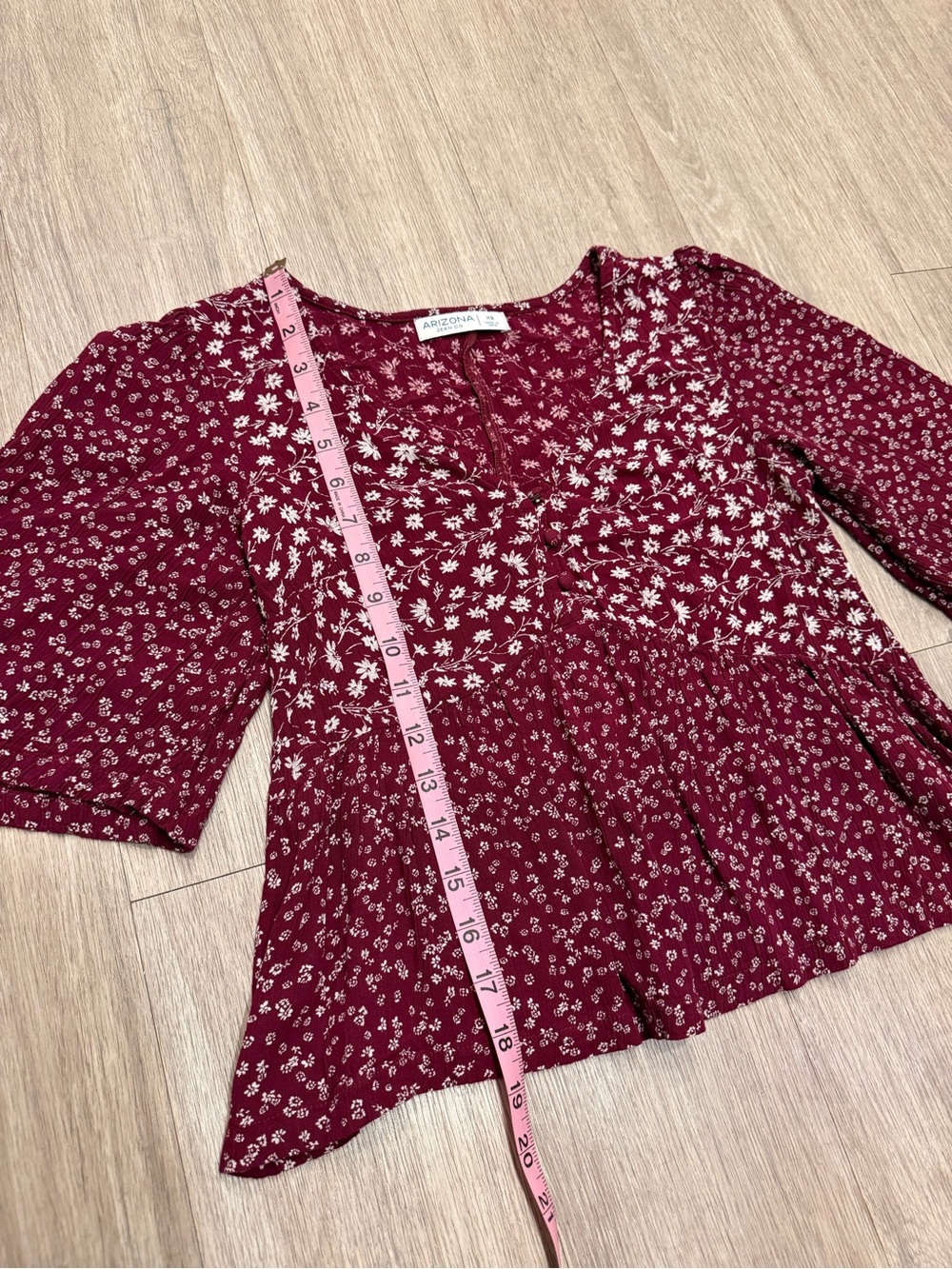 Arizona Jean Company Burgundy Floral Peasant Blouse